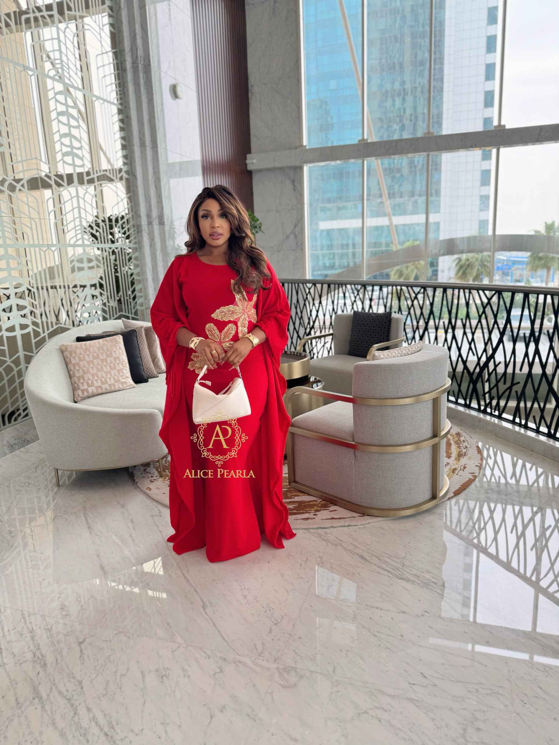 Red Elegance Kaftan with Gold Embellishments - Niema