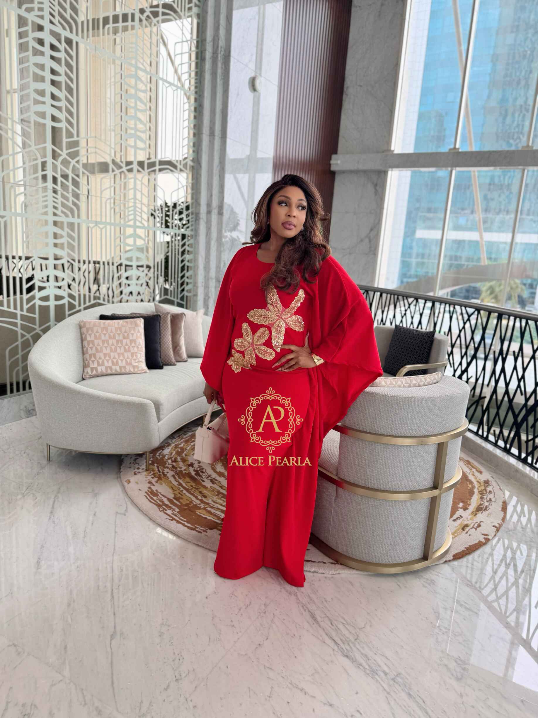 Red Elegance Kaftan with Gold Embellishments - Niema