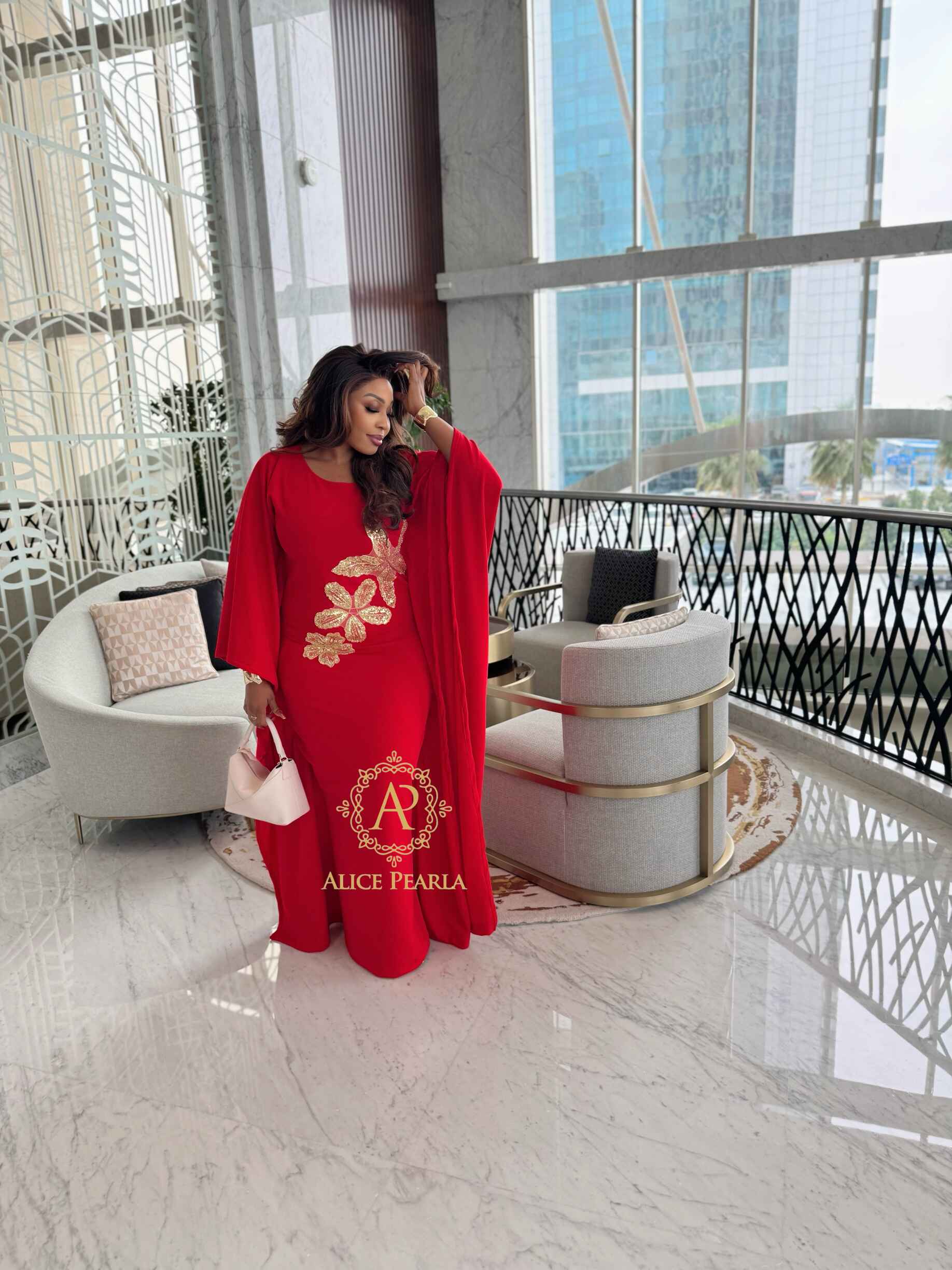 Red Elegance Kaftan with Gold Embellishments - Niema