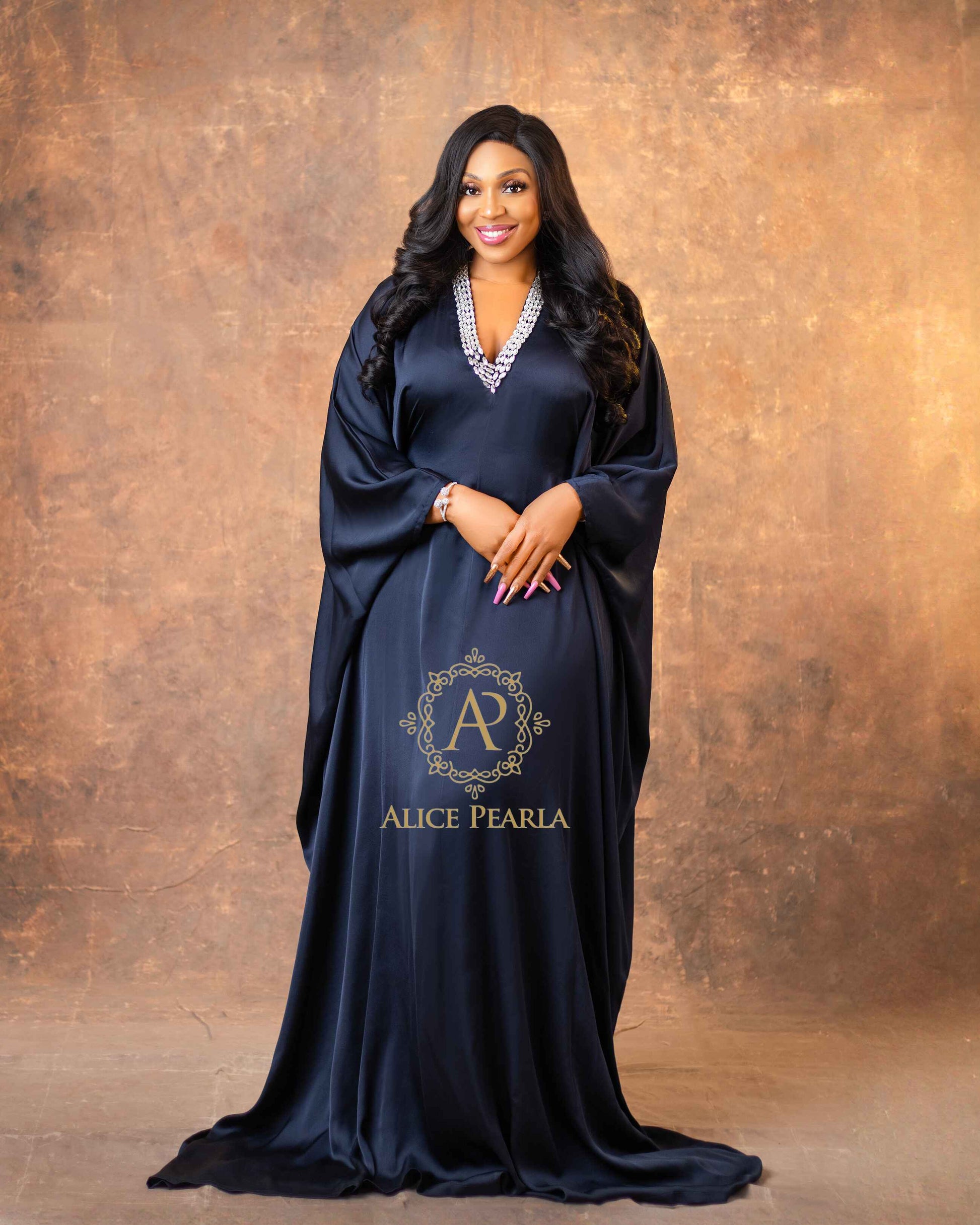 Classic Black Pearl-Trimmed Kaftan   – Amira