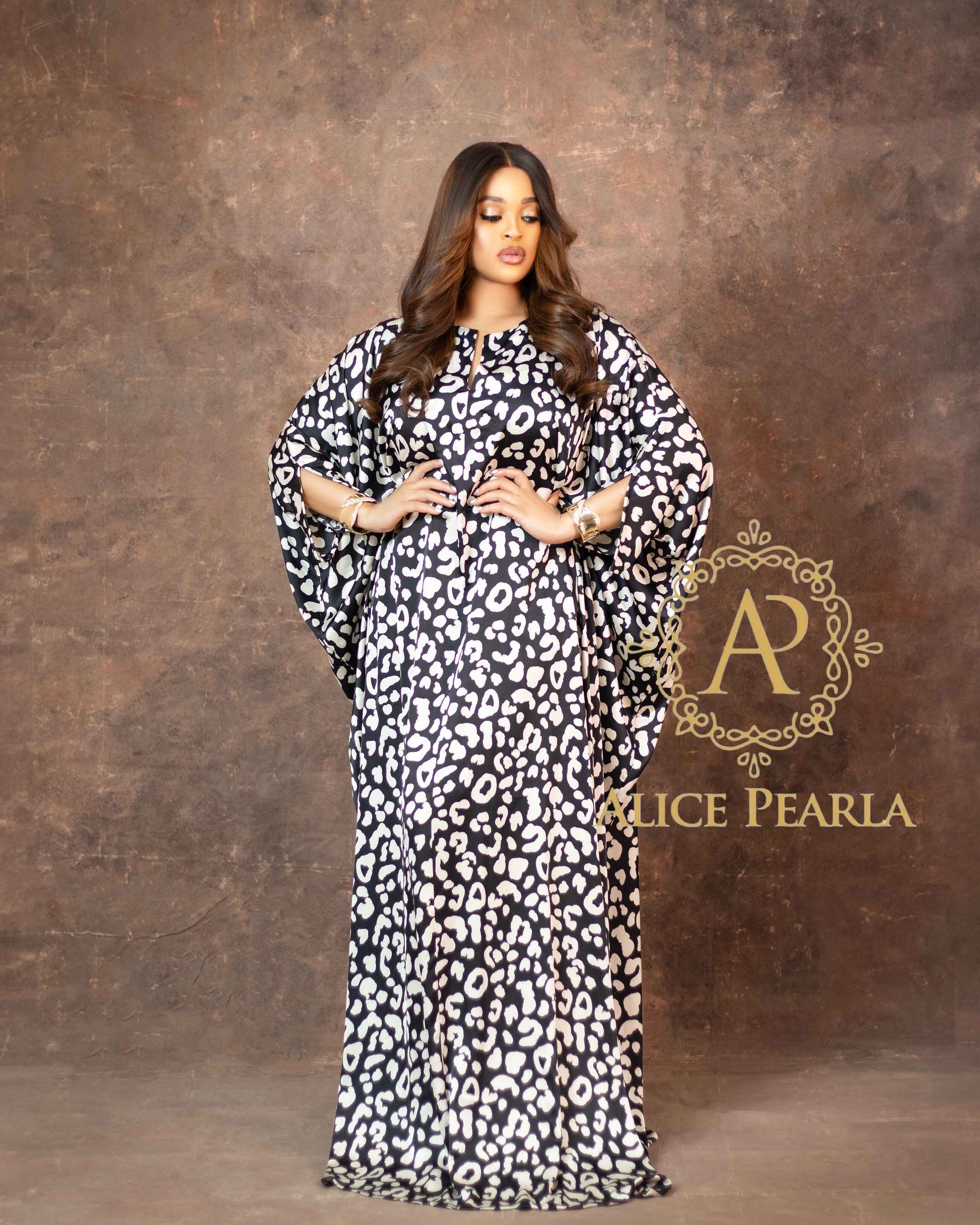 Fierce Elegance – Monochrome Animal Print Kaftan