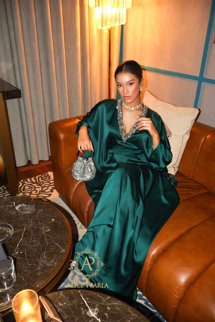 Emerald Opulence Embellished Kaftan – Alice Pearla Collection