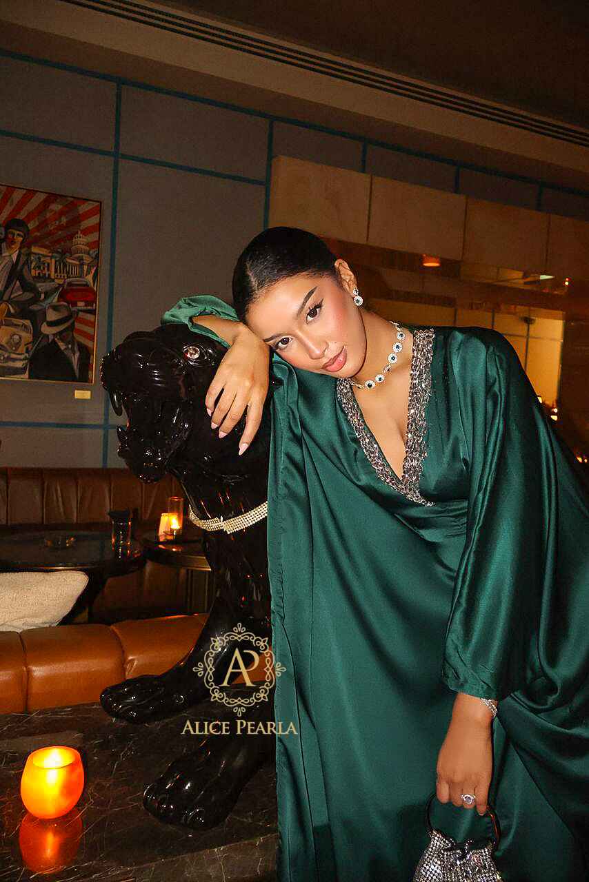 Emerald Opulence Embellished Kaftan – Alice Pearla Collection