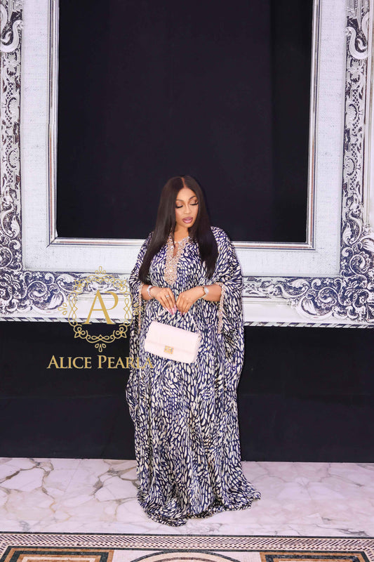 Abstract Navy & White Kaftan - Almas