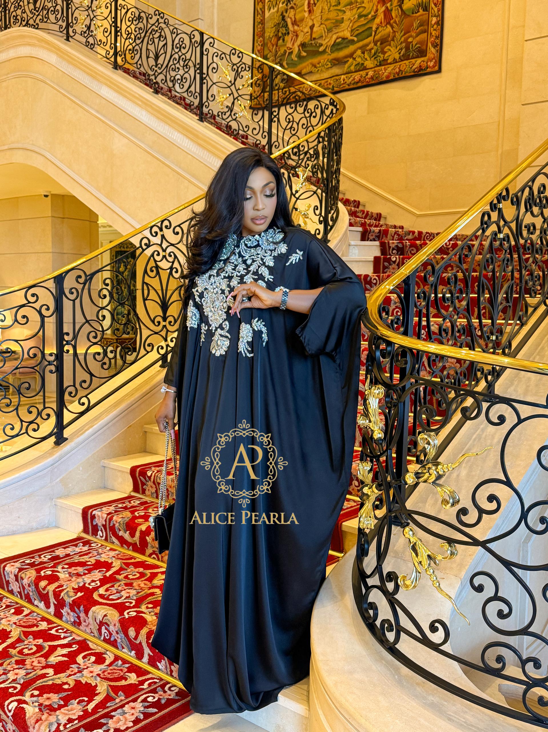 Elegant Black Kaftan with Gold Embroidery – Malika